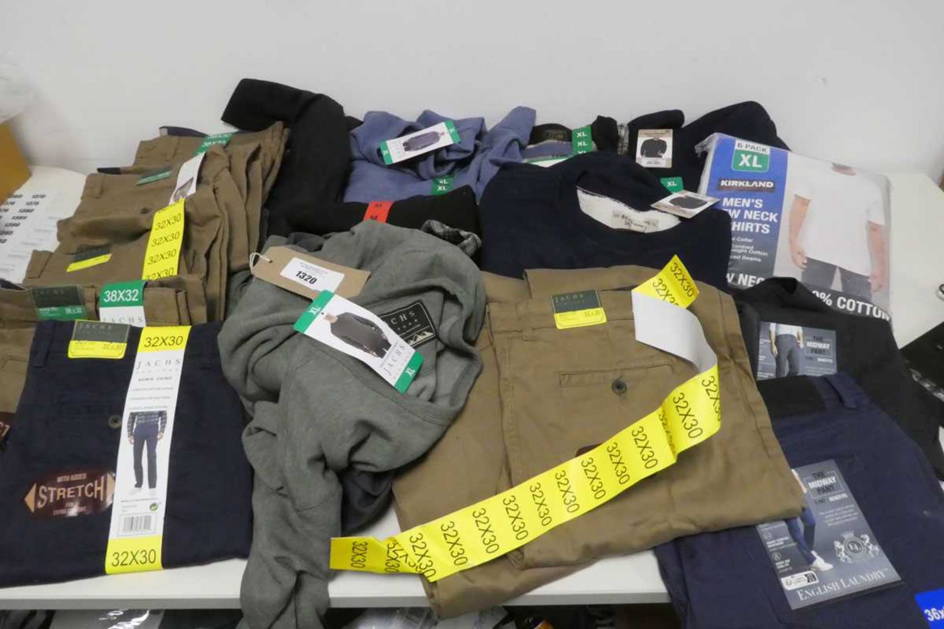 +VAT Approx. 20 items of mens clothing to include trousers, t-shirts, jumpers ect.