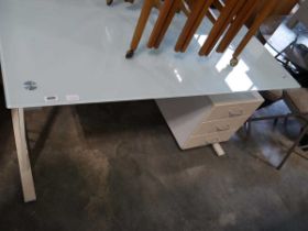 Modern inspired desk with a tempered glass top and 3 drawers below