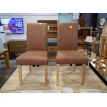 2 dining chairs in brown leather effect