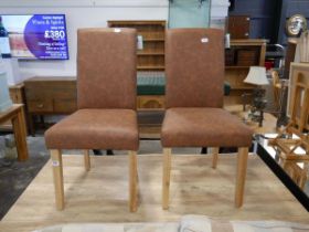2 dining chairs in brown leather effect