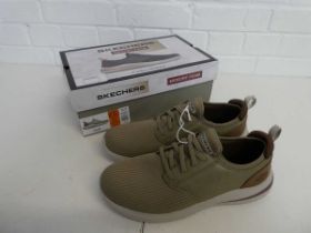 +VAT Boxed pair of Skechers classic fit memory foam trainers in taupe size 9.5