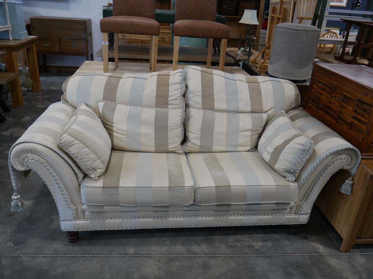 Two x 2 seater sofas in cream striped pattern - Image 2 of 2