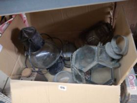 Box containing various vintage lamps etc.