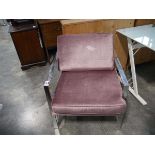 +VAT Chrome framed easy chair with pink metallic upholstered seat and back cushions