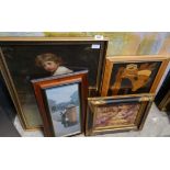 4 framed pictures incl. 'boy playing cricket' (from Pears Advert), 'Girl posting a letter', '