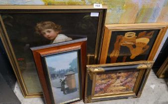 4 framed pictures incl. 'boy playing cricket' (from Pears Advert), 'Girl posting a letter', '