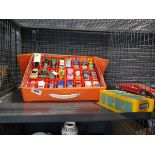 Orange carry case containing various collectible diecast cars to include Husky, Lesney, Corgi etc.