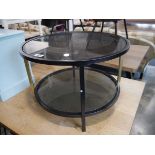 Small circular 2 tier black metal framed occasional table