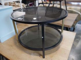 Small circular 2 tier black metal framed occasional table