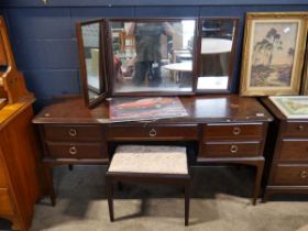 Stag bedroom suite comprising dressing unit with matching stool and low boy