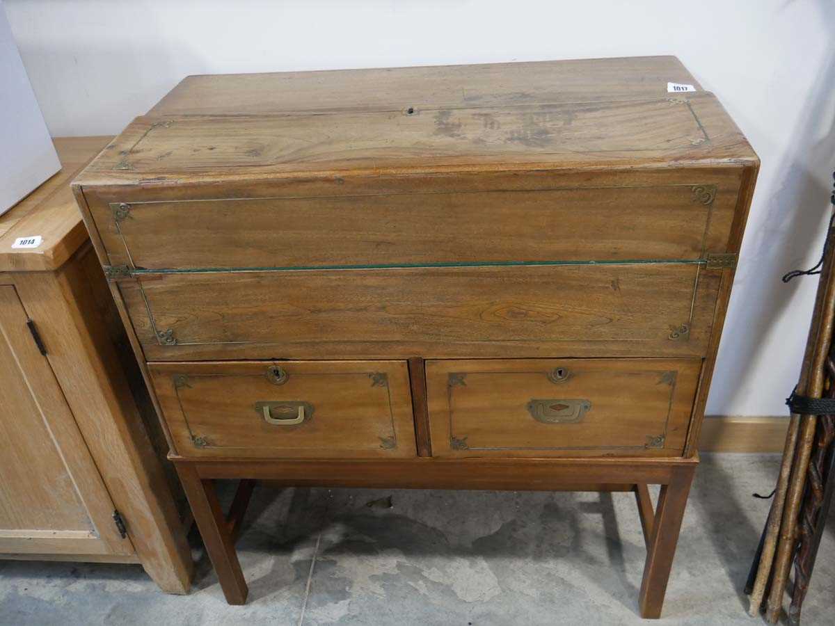 Reproduction brass inlaid camphor campaign writing chest - Image 2 of 4