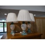 3 matching table lamps with white/ ivory coloured shades