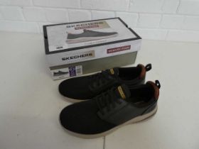 +VAT Boxed pair of Skechers classic fit memory foam trainers in black size 9