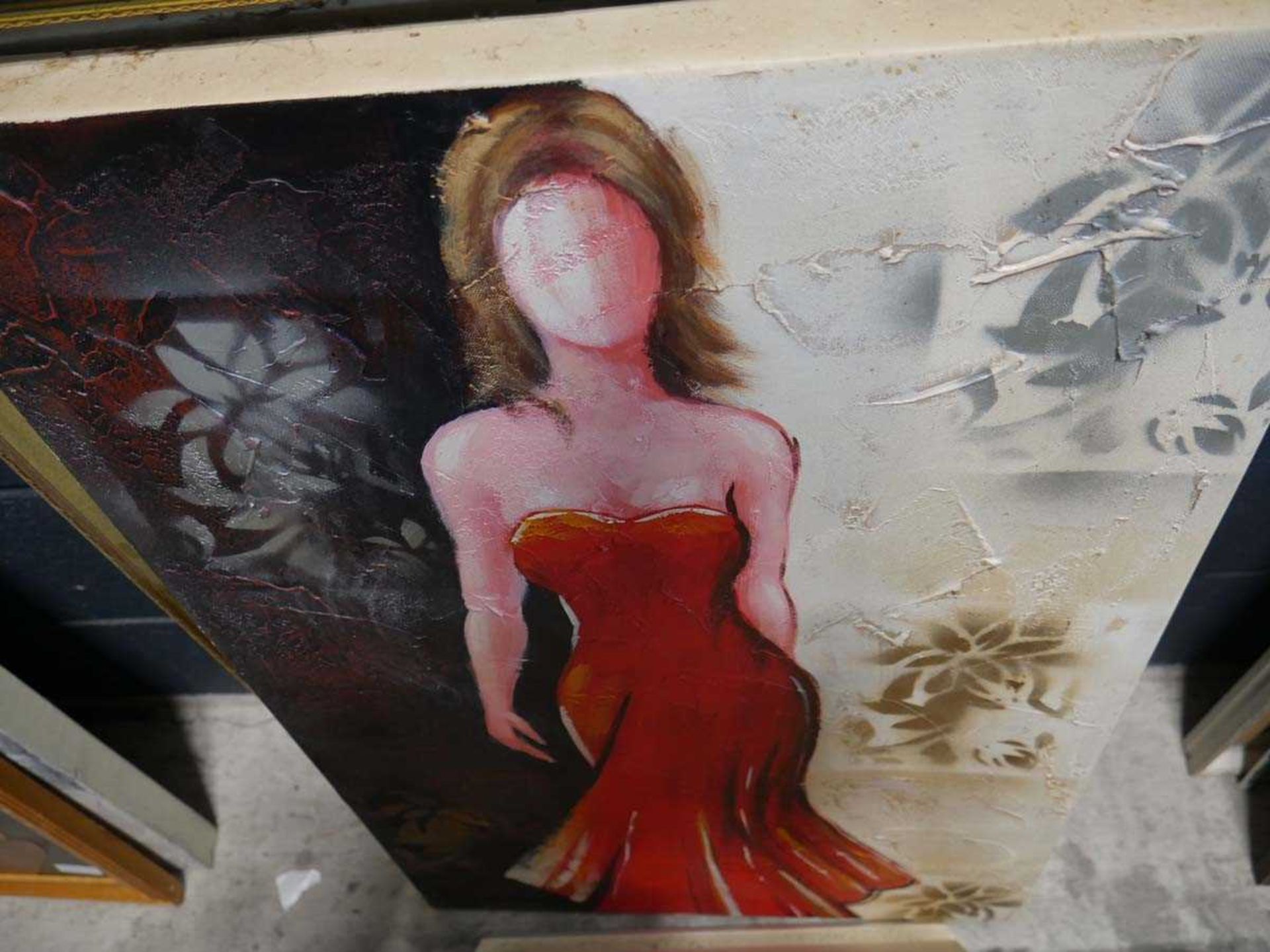 Various items incl. 3 wall mounted clocks, blackboard, young lady in prom dress on fabric canvas, - Image 6 of 7