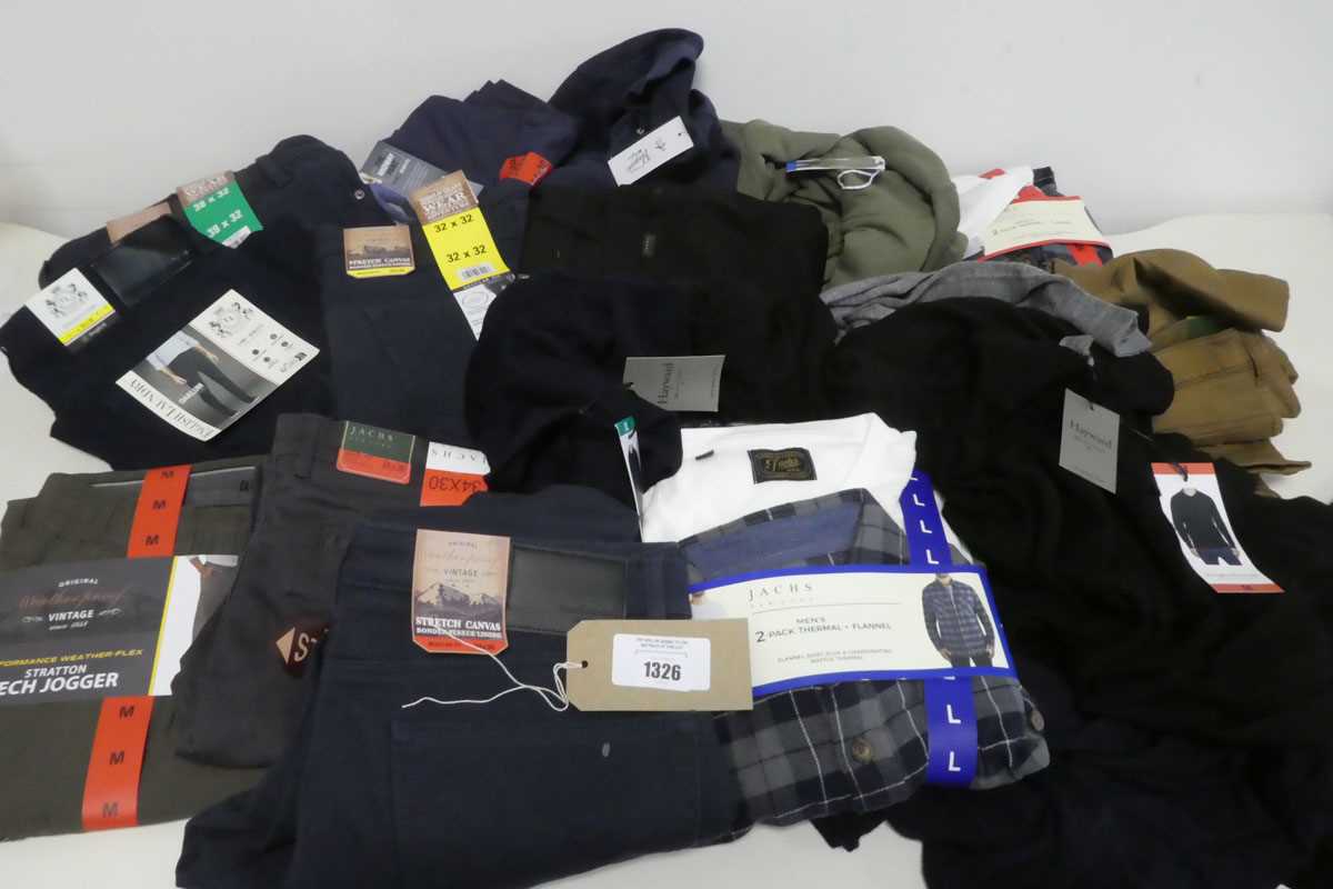 +VAT Approx. 20 items of mens clothing to include trousers, jumpers, shirts ect.