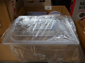 +VAT Box of packaged glass food storage containers with large plastic container and unboxed pestle