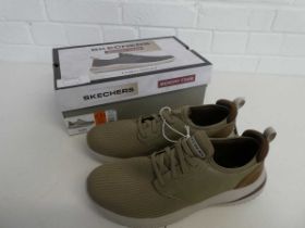 +VAT Boxed pair of Skechers classic fit memory foam trainers in taupe size 10