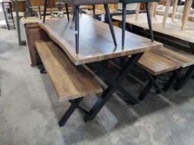 Indoor picnic style dining table with 2 bench seats