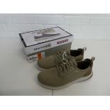 +VAT Boxed pair of Skechers classic fit memory foam trainers in taupe size 9.5