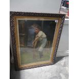 Ornately framed and glazed Pears Soap advertisement depicting young boy playing cricket