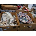 2 boxes containing various chinaware, large bowls, commemorative Royal plates etc.