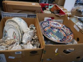 2 boxes containing various chinaware, large bowls, commemorative Royal plates etc.