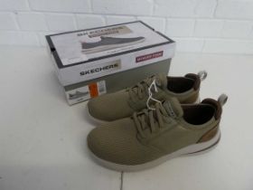 +VAT Boxed pair of Skechers classic fit memory foam trainers in taupe size 9.5