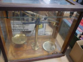Vintage glass cased scientific laboratory scales