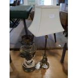 Modern table lamp with cream shade plus converted oil lamp