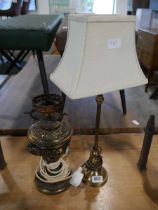 Modern table lamp with cream shade plus converted oil lamp