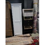 Tall white slim wardrobe with 3 various style bedside cabinets