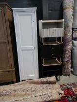 Tall white slim wardrobe with 3 various style bedside cabinets