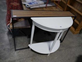 Modern white demilune side table with free standing shelf