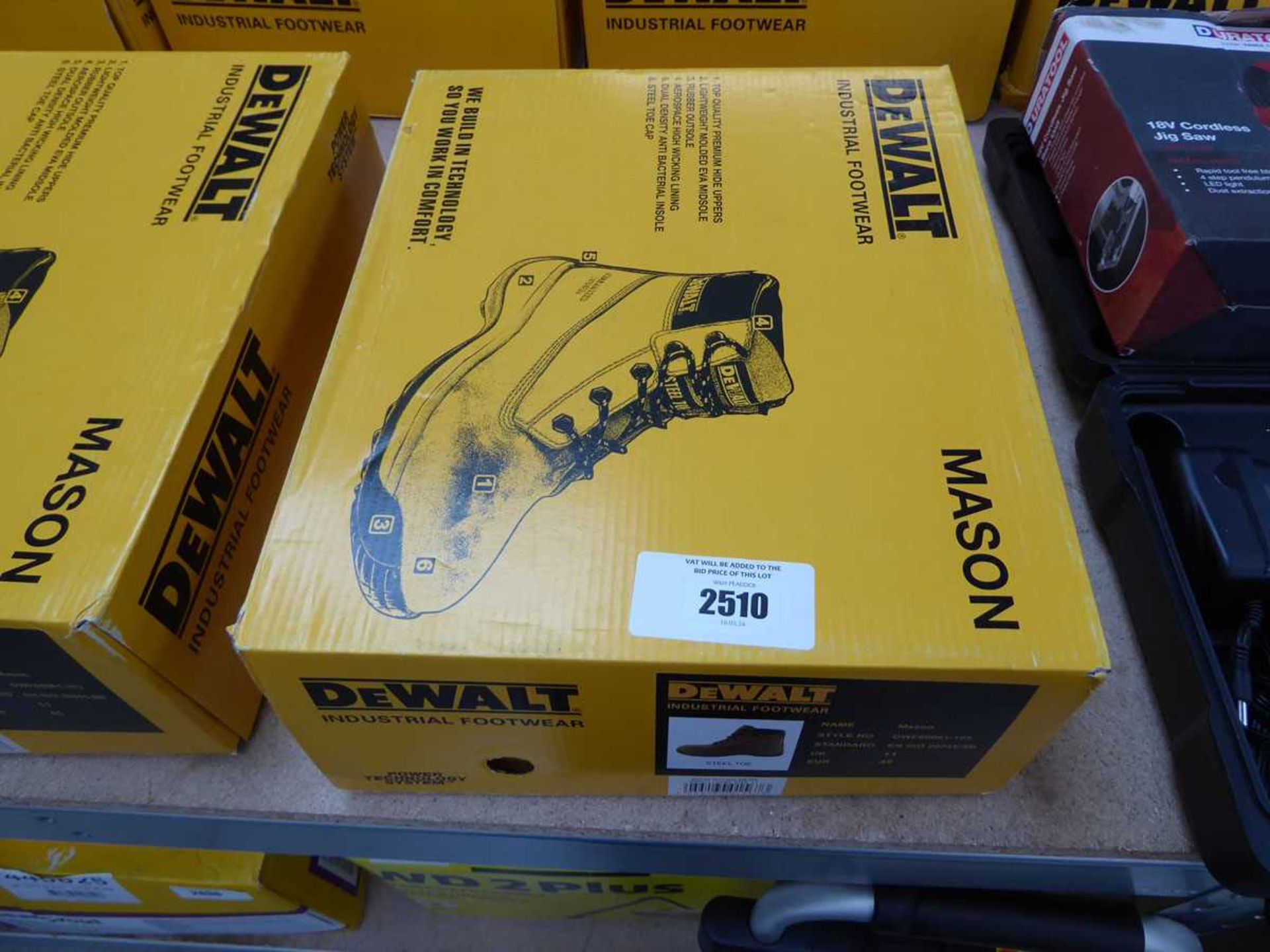 +VAT Boxed pair of DeWalt Mason steel toe safety boots in tan (size 11)