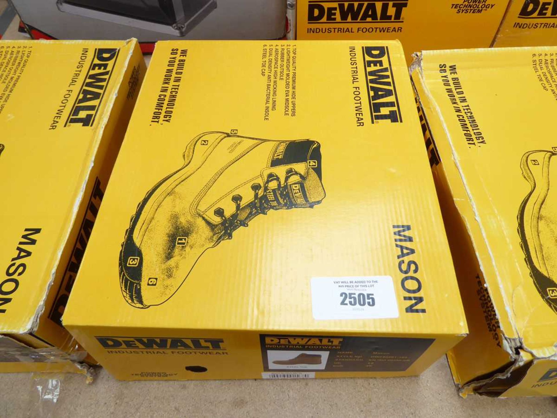 +VAT Boxed pair of DeWalt Mason steel toe safety boots in tan (size 12)