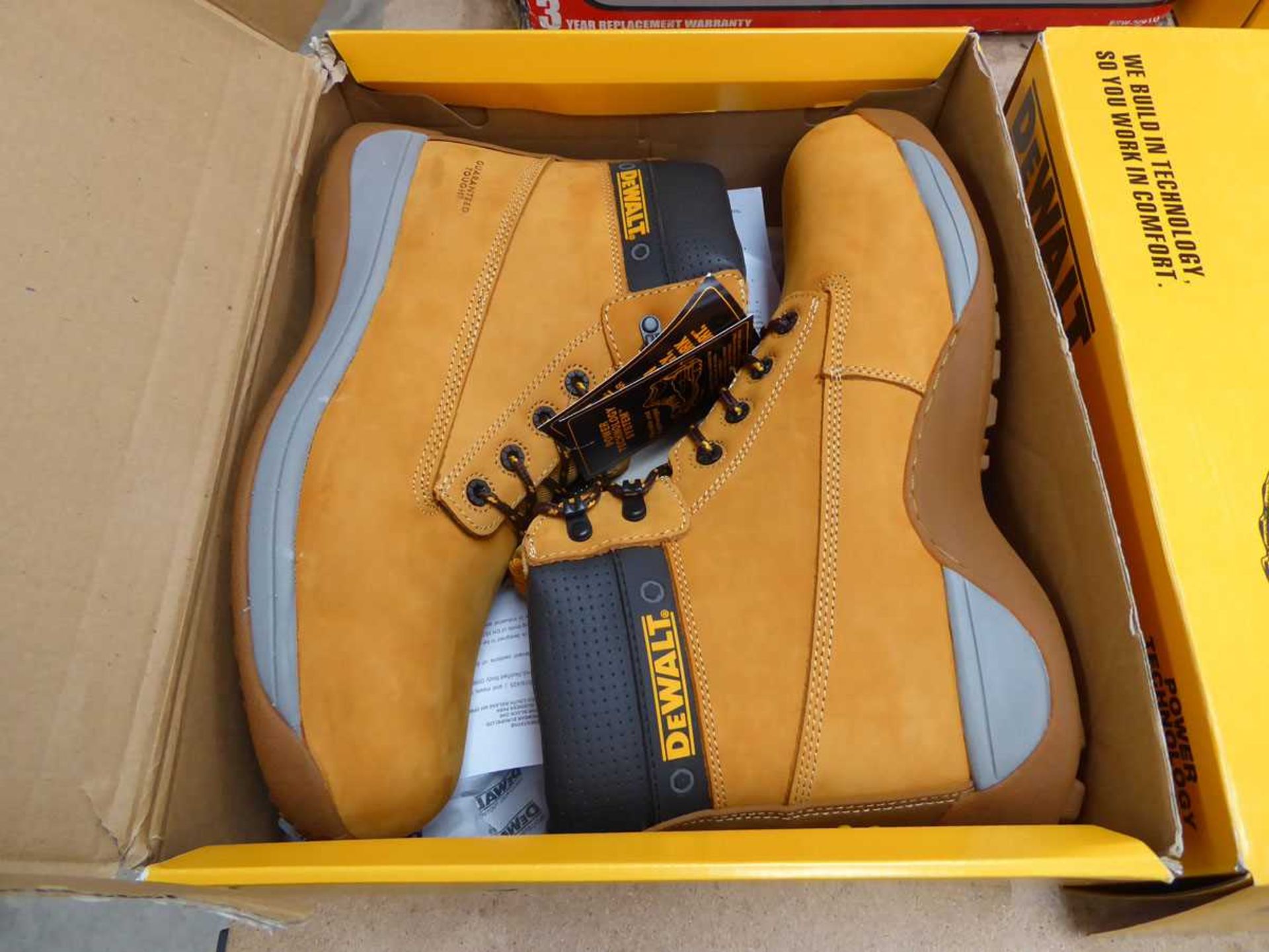 +VAT Boxed pair of DeWalt Mason steel toe safety boots in tan (size 12) - Image 2 of 2