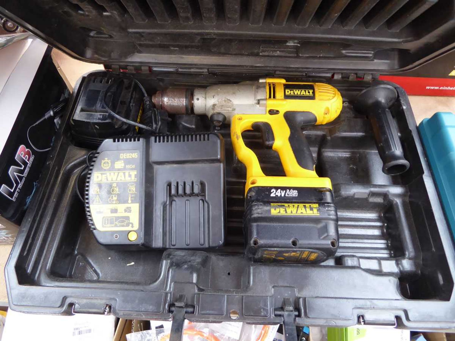 Cased DeWalt hammer drill with 2 batteries and charger