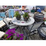 5 piece garden dining set comprising mosaic style circular top garden table with 4 armchairs