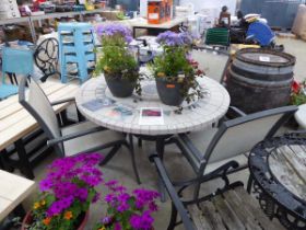 5 piece garden dining set comprising mosaic style circular top garden table with 4 armchairs
