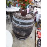 Oak metal banded whiskey barrel