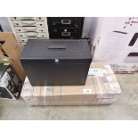 +VAT Quantity of flat pack cardboard boxes with black metal lockable chests