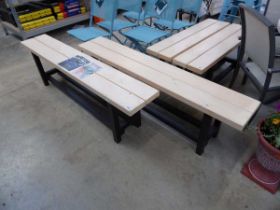 Pair of modern wooden garden benches