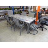 +VAT Grey aluminium 7 piece outdoor dining set comprising rectangular stone effect top table with