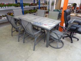 +VAT Grey aluminium 7 piece outdoor dining set comprising rectangular stone effect top table with