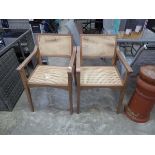 Pair of wooden garden armchairs with bamboo inserts