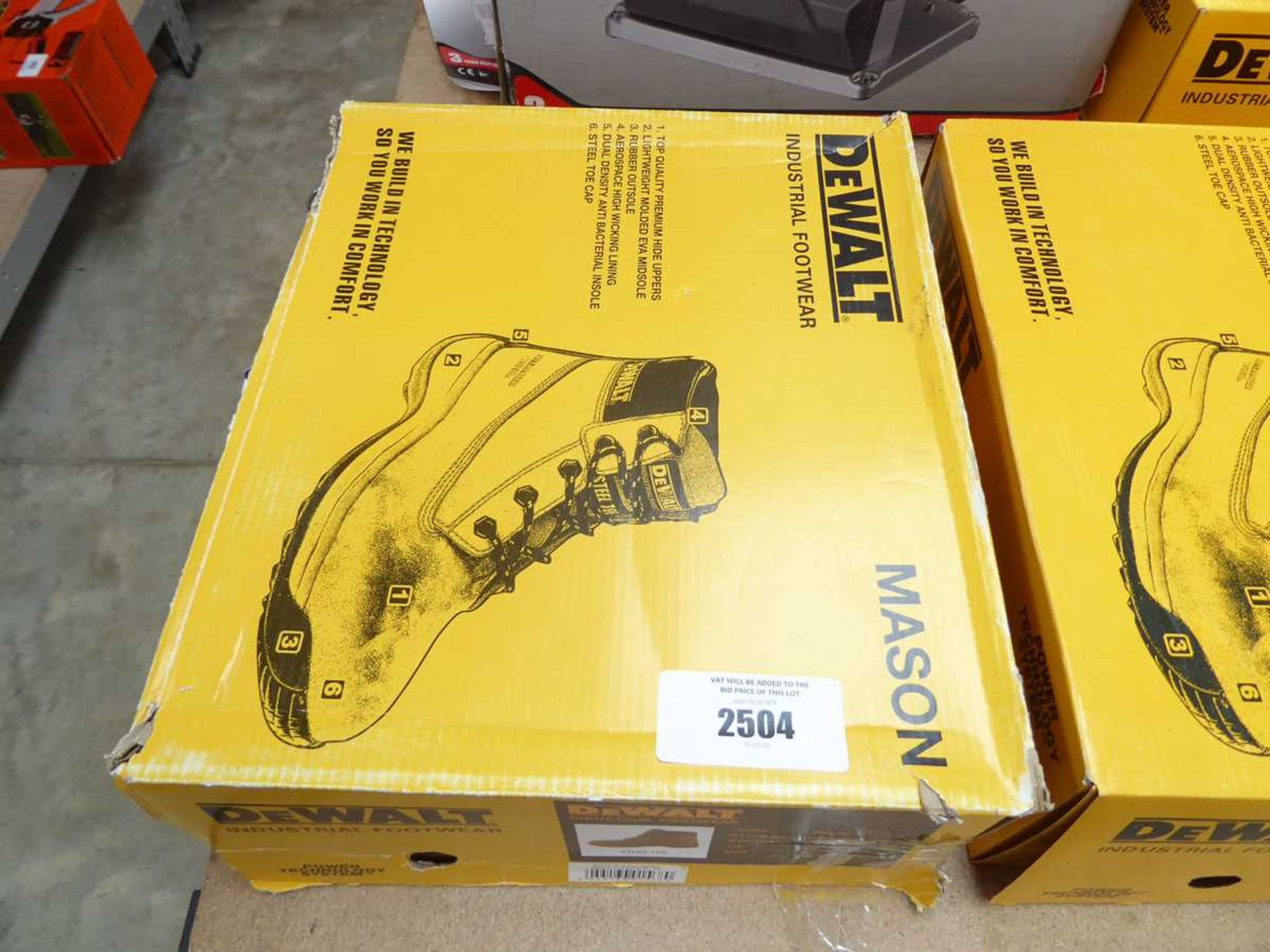 +VAT Boxed pair of DeWalt Mason steel toe safety boots in tan (size 12)