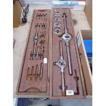 Large wooden cased tap and die set