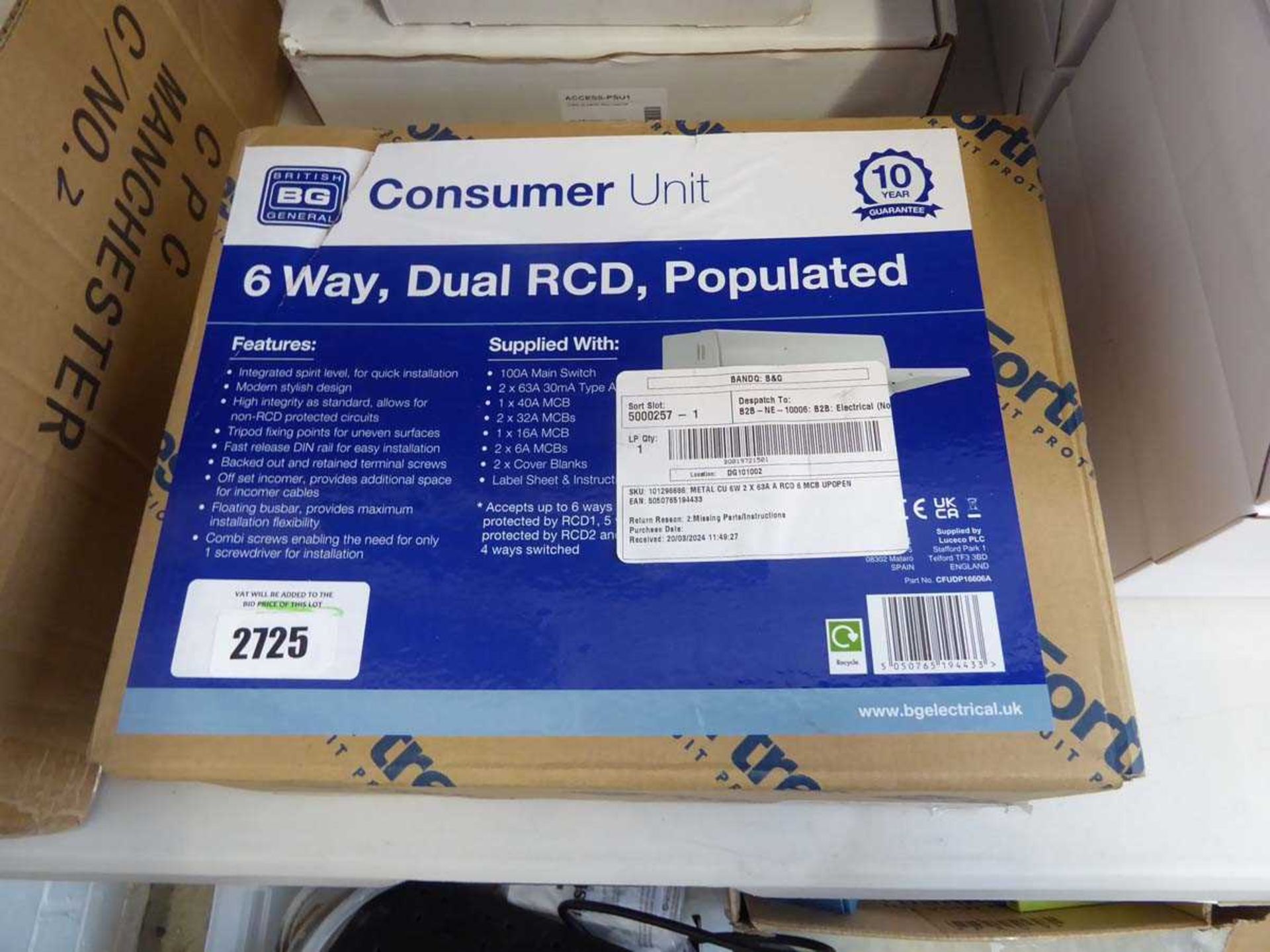 +VAT Boxed BG 6 way dual RCD metal consumer unit