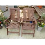 Pair of teak reclining sun loungers