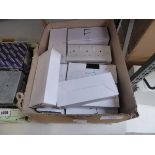 +VAT Box containing large quantity of Pro-Elec 3 gang switch, socket and back boxes